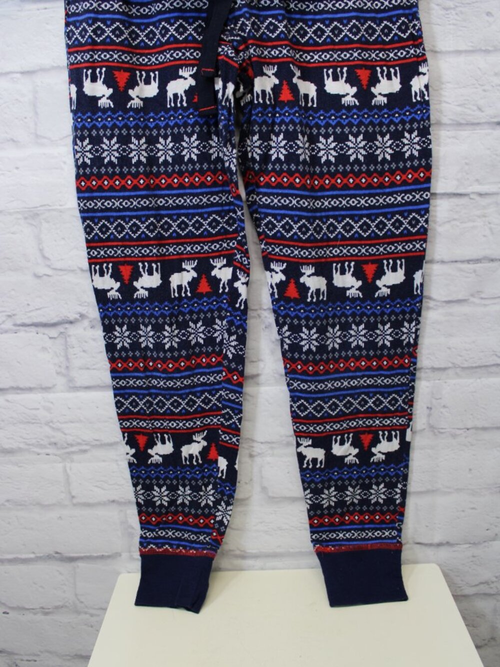 Lanz Small Blue Red Moose Fair Isle Longsleeve 100% Cotton Pajama Set FLAW - Picture 2 of 11